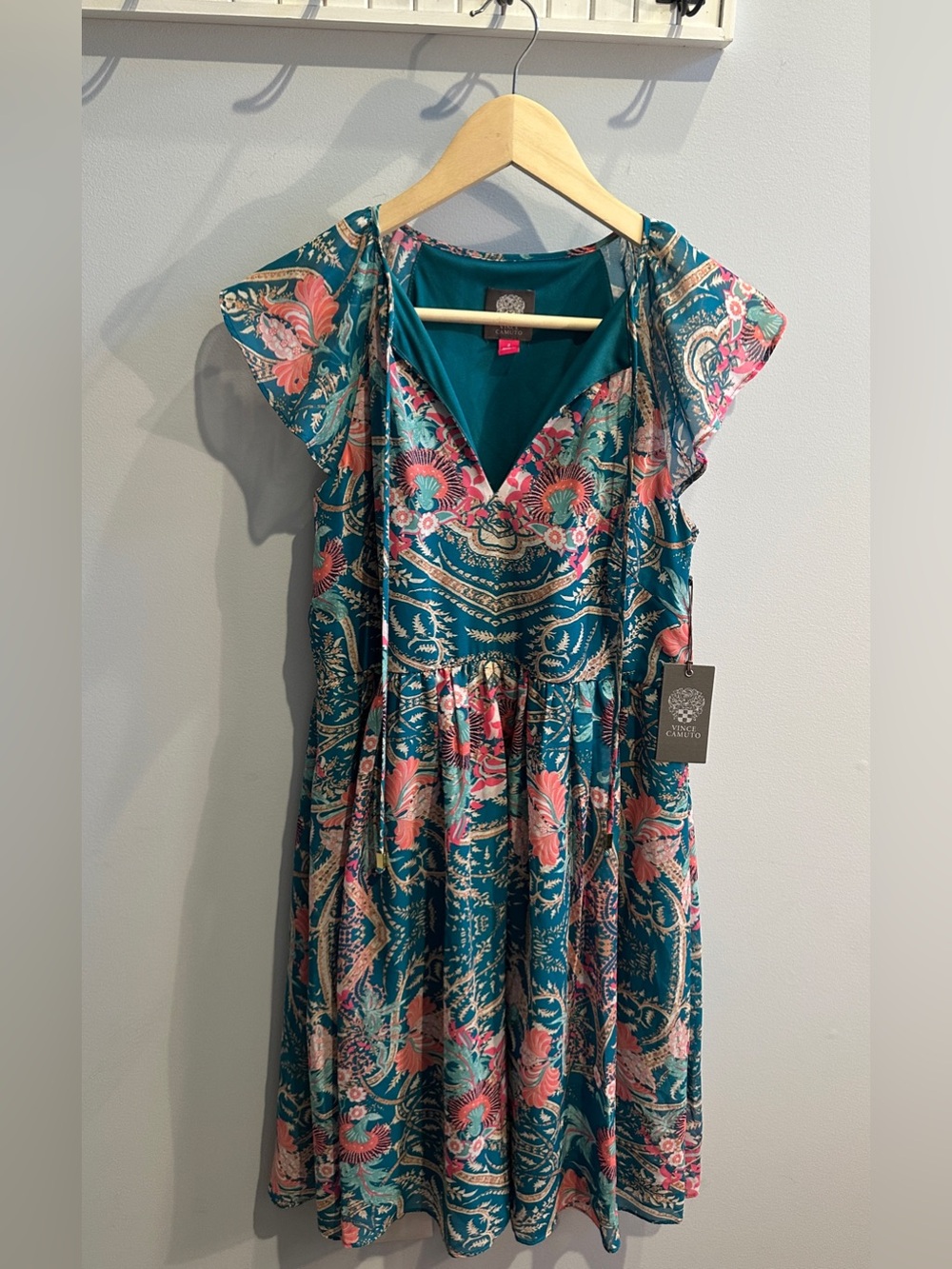 Vince Camuto Teal and Pink Floral Dress